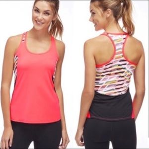 Fabletics Coral/Black Racerback Geometric Tank Top